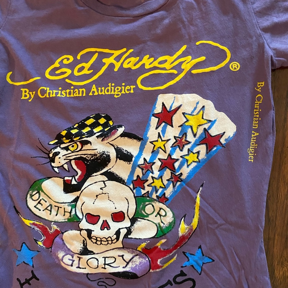 ED HARDY T Shirt “Death or Glory” tunic Top XS